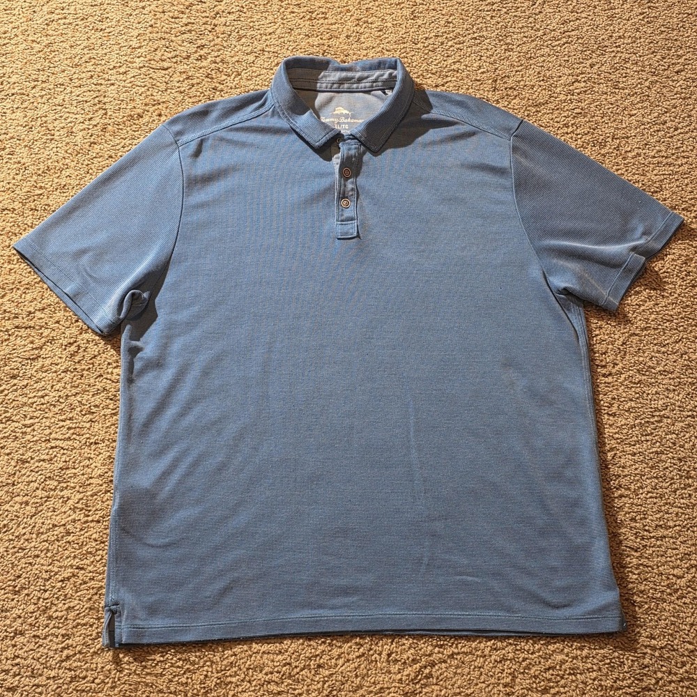 Tommy Bahama Polo Shirt Mens XL Blue‎ Short Sleeve Textured Performance Golf